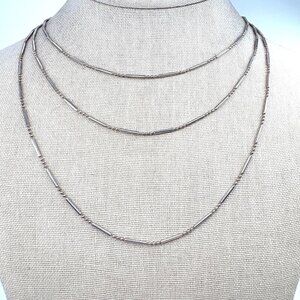 VTG Sterling Silver 925 Bead Bar Alternating Chain Necklace Size 59" Length